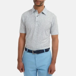 FootJoy Digital Camo FJ Print Lisle Golf Polo Shirt -Golf Gear Sales FootJoy SS22 Digital Camo FJ Print Lisle Golf Polo Shirt Grey 88438 Front model 1