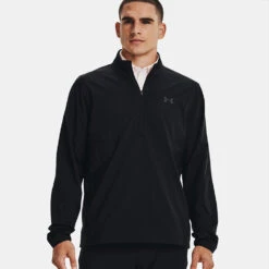 Under Armour Storm Windstrike 1/2 Zip Golf Wind Top -Golf Gear Sales Under Armour AW22 Storm Windstrike 1 2 Zip Wind Top 1370156 001 WTUND084 S Black Jet Gray Model 1